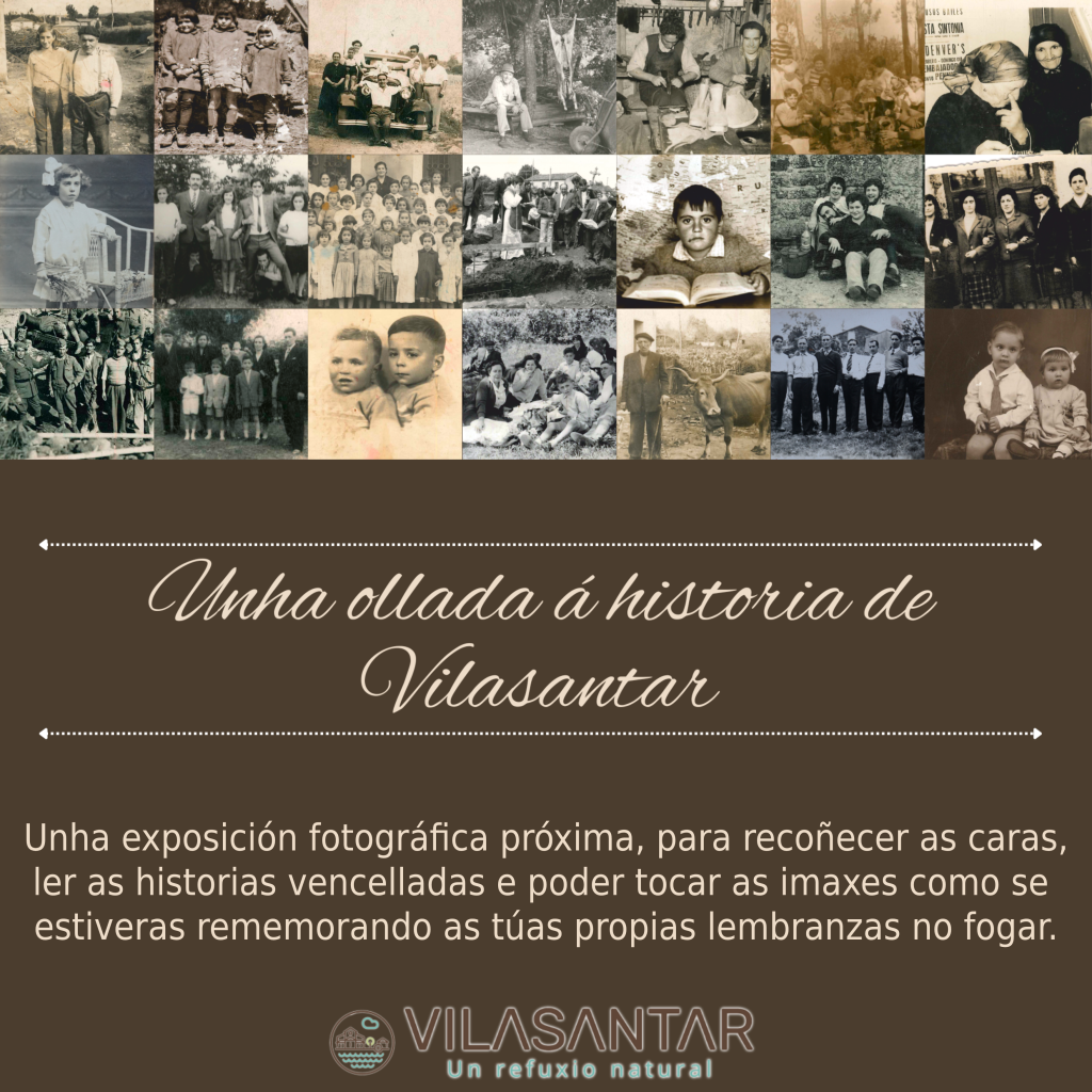 Cartel informativo sobre a exposición "Unha ollada á historia de Vilasantar".